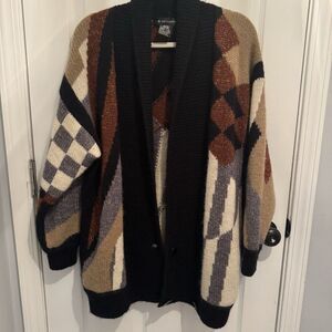 I.B. Diffusion Colorblock Checkered Mohair Wool Cardigan Sweater